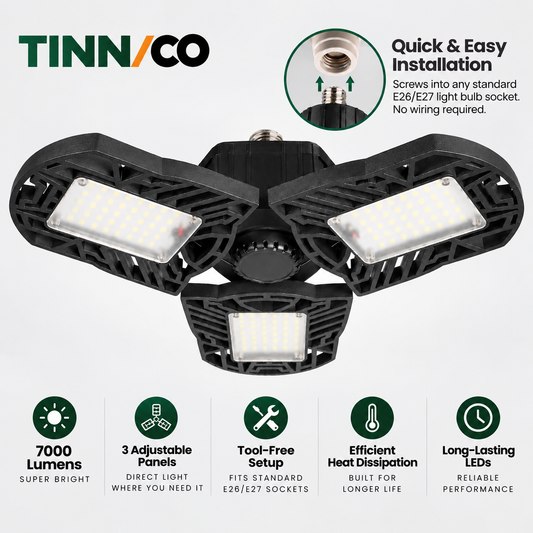 7000-Lumen LED Garage Light – Adjustable 3-Panel